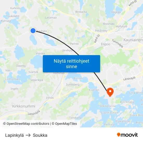 Lapinkylä to Soukka map
