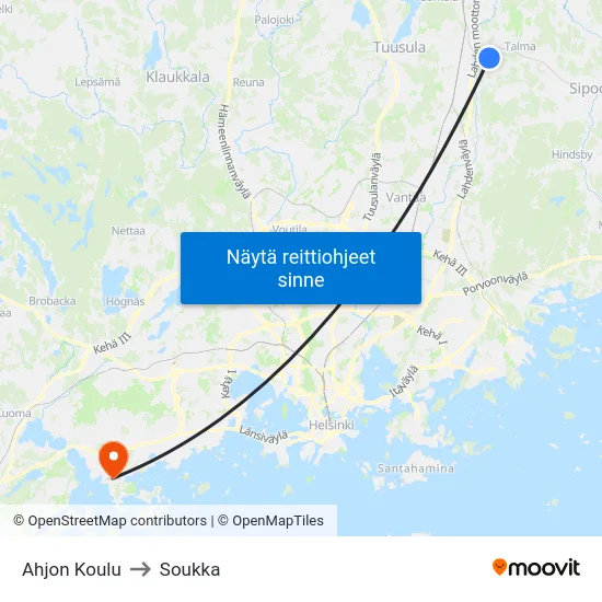 Ahjon Koulu to Soukka map