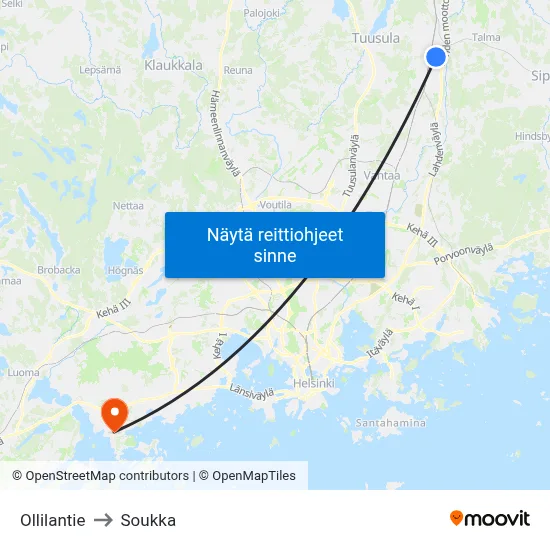 Ollilantie to Soukka map