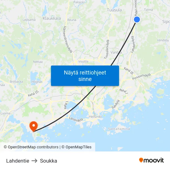 Lahdentie to Soukka map