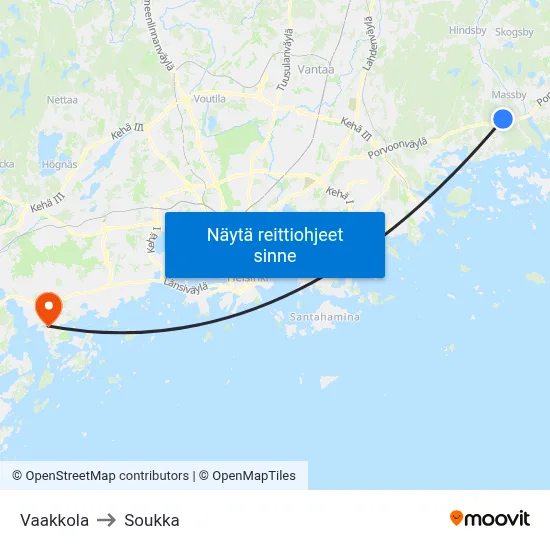 Vaakkola to Soukka map