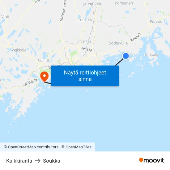 Kalkkiranta to Soukka map