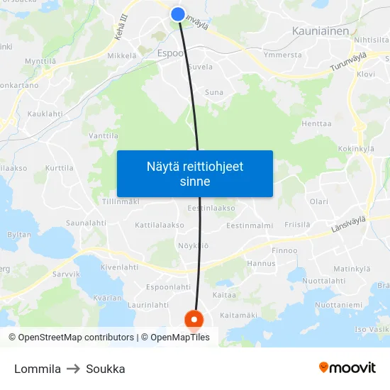 Lommila to Soukka map