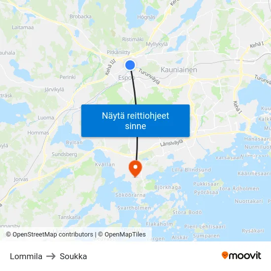 Lommila to Soukka map