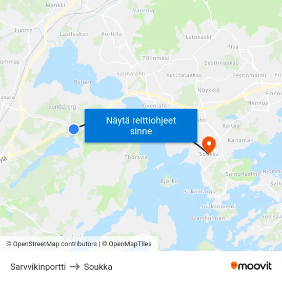 Sarvvikinportti to Soukka map
