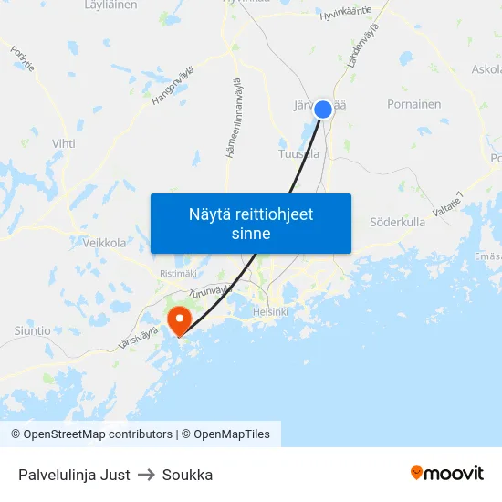 Palvelulinja Just to Soukka map