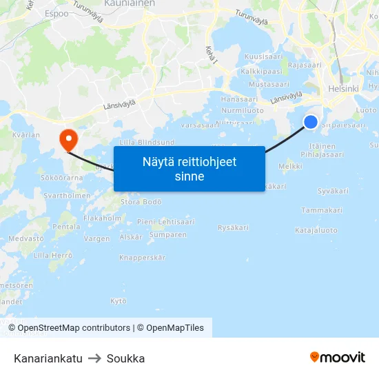 Kanariankatu to Soukka map