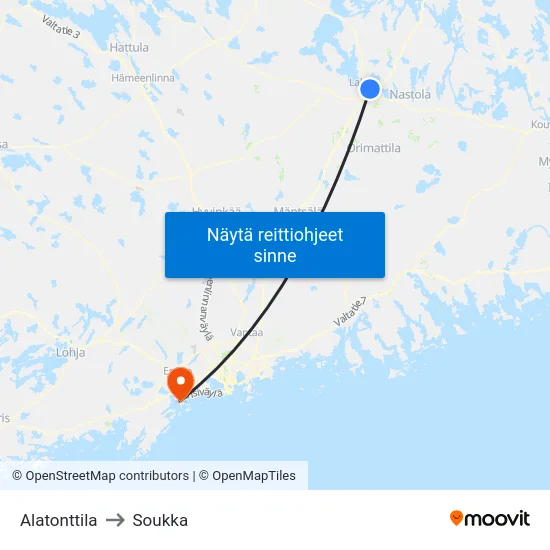 Alatonttila to Soukka map