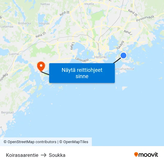 Koirasaarentie to Soukka map