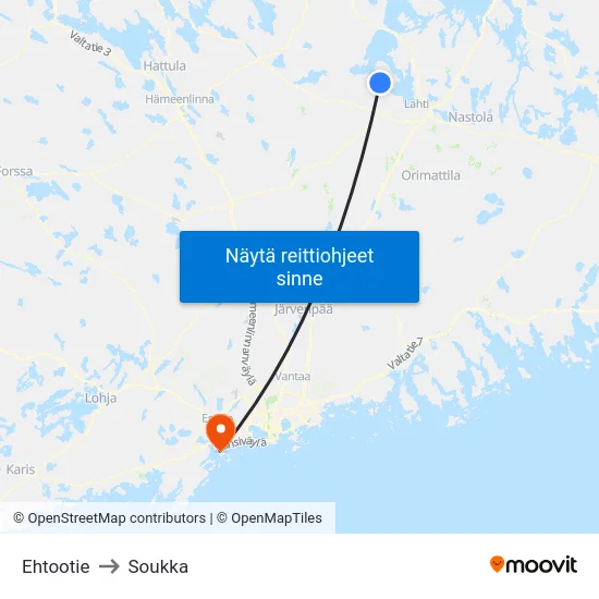 Ehtootie to Soukka map