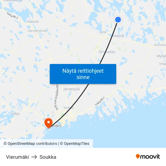 Vierumäki to Soukka map
