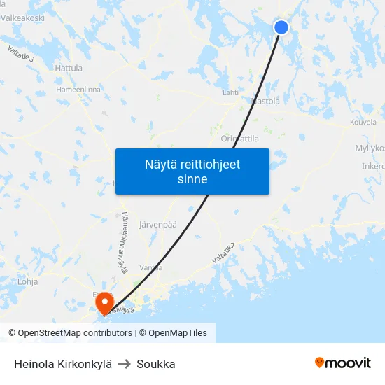 Heinola Kirkonkylä to Soukka map