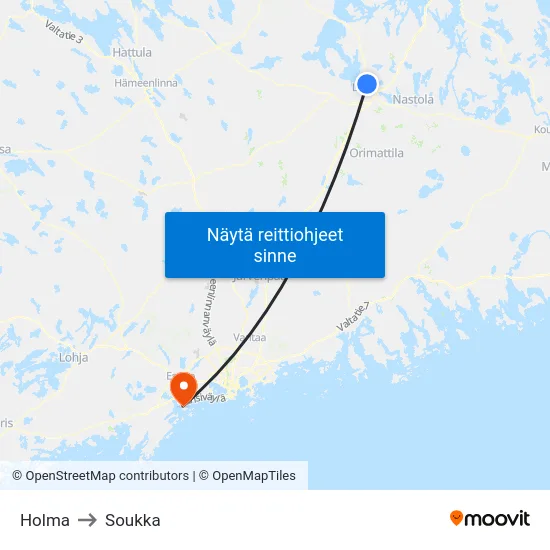 Holma to Soukka map