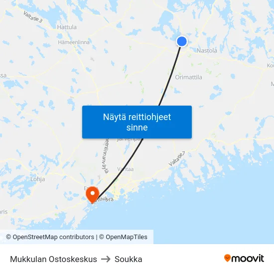 Mukkulan Ostoskeskus to Soukka map