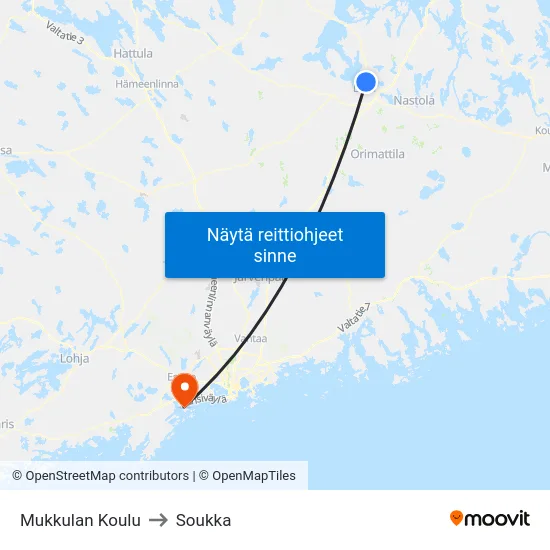 Mukkulan Koulu to Soukka map