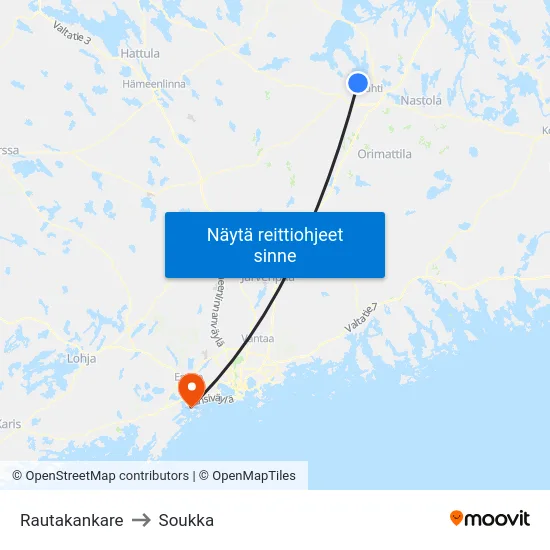 Rautakankare to Soukka map