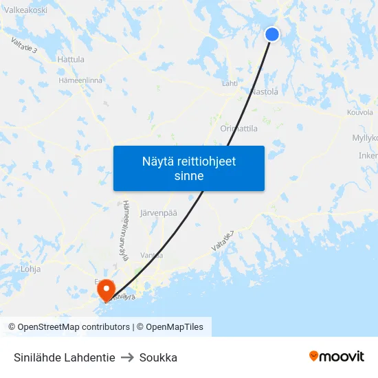 Sinilähde Lahdentie to Soukka map