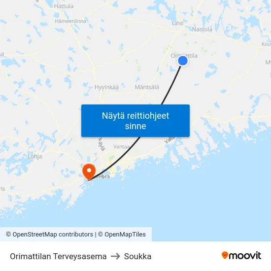 Orimattilan Terveysasema to Soukka map