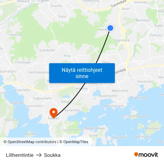 Lillhemtintie to Soukka map