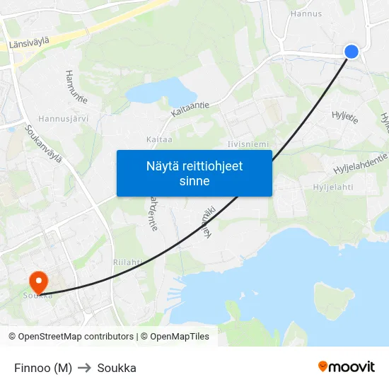 Finnoo (M) to Soukka map