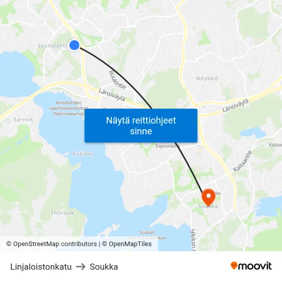 Linjaloistonkatu to Soukka map