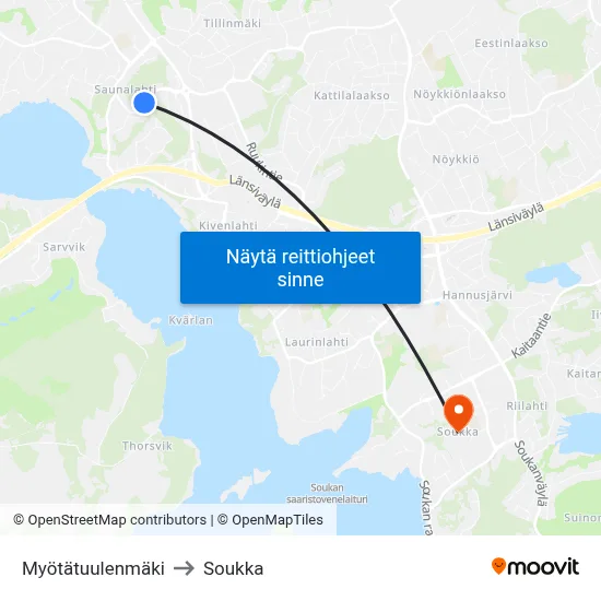 Myötätuulenmäki to Soukka map