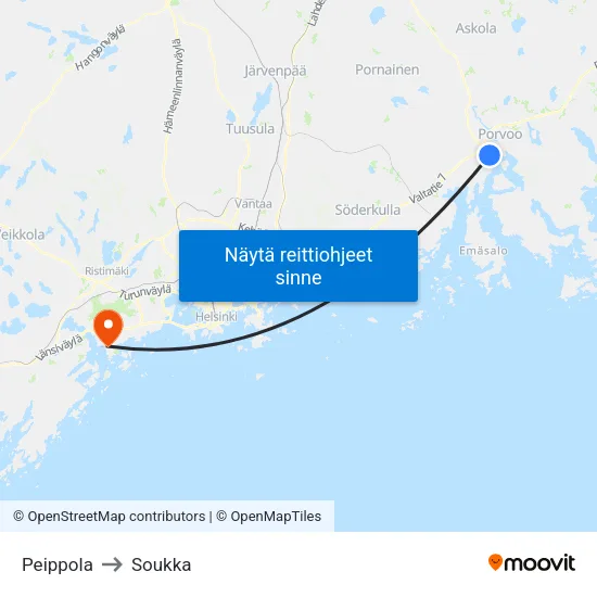 Peippola to Soukka map