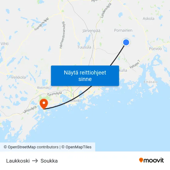 Laukkoski to Soukka map