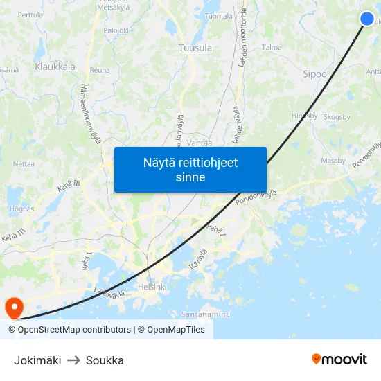 Jokimäki to Soukka map