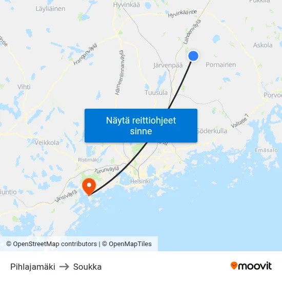 Pihlajamäki to Soukka map