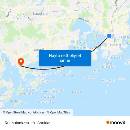 Ruusulankatu to Soukka map