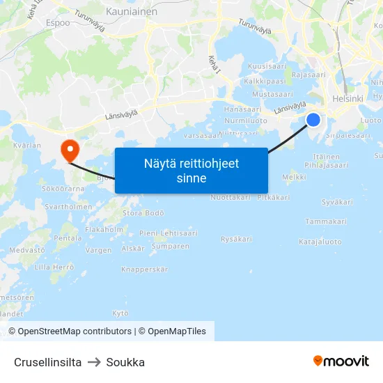 Crusellinsilta to Soukka map