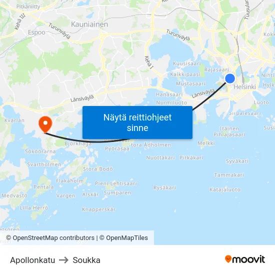 Apollonkatu to Soukka map