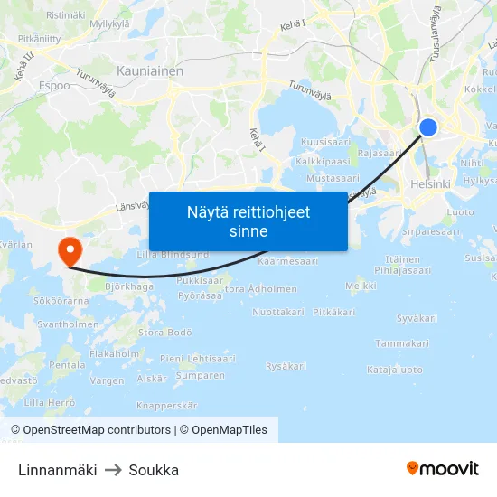 Linnanmäki to Soukka map