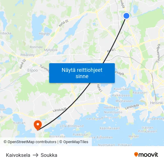 Kaivoksela to Soukka map