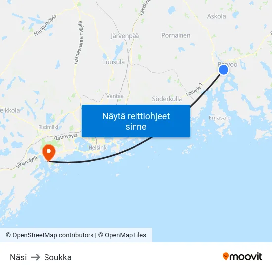 Näsi to Soukka map
