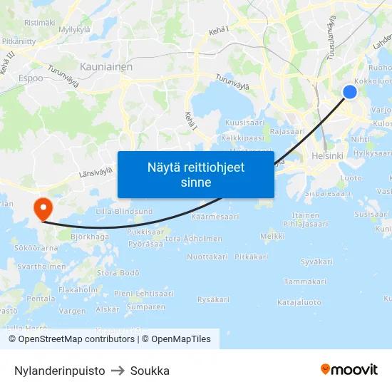 Nylanderinpuisto to Soukka map