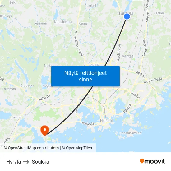 Hyrylä to Soukka map