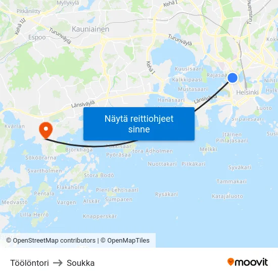 Töölöntori to Soukka map