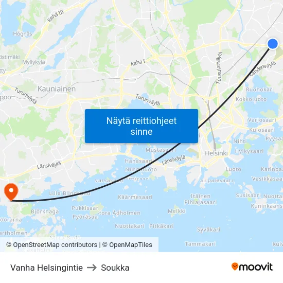 Vanha Helsingintie to Soukka map