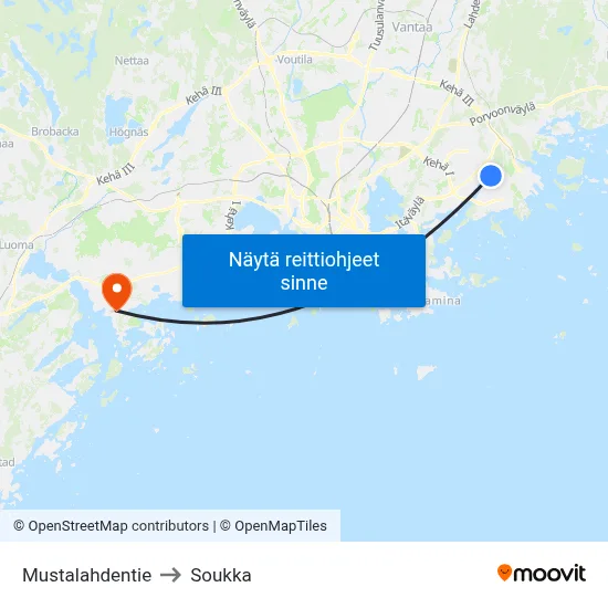 Mustalahdentie to Soukka map
