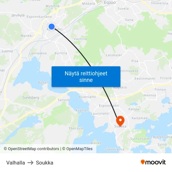 Valhalla to Soukka map