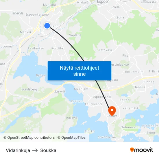 Vidarinkuja to Soukka map