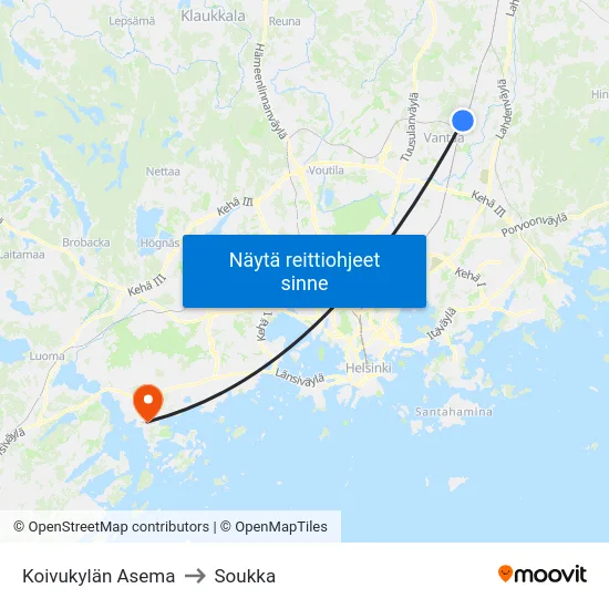 Koivukylän Asema to Soukka map