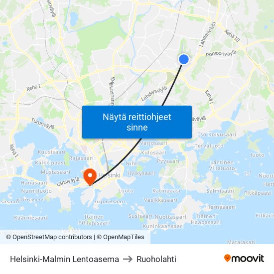 Helsinki-Malmin Lentoasema to Ruoholahti map