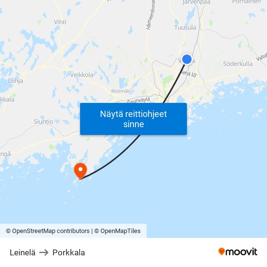 Leinelä to Porkkala map