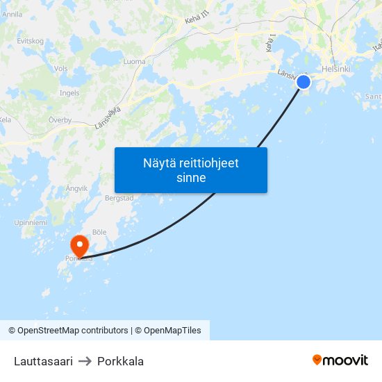 Lauttasaari to Porkkala map