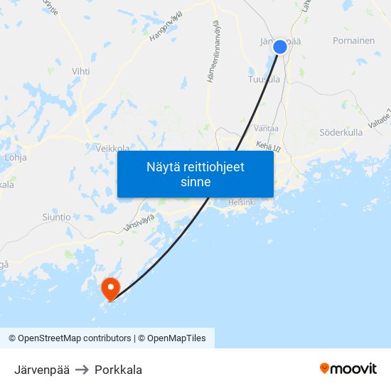 Järvenpää to Porkkala map