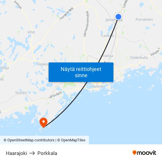 Haarajoki to Porkkala map