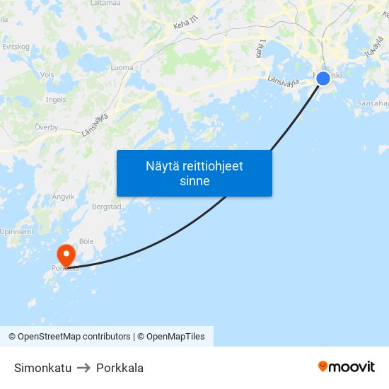 Simonkatu to Porkkala map